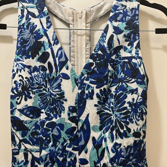 2/$30 H&M Sleeveless Fit & Flare Jacquard Dress Size 4 Blue Floral Pockets NWT - Picture 5 of 13